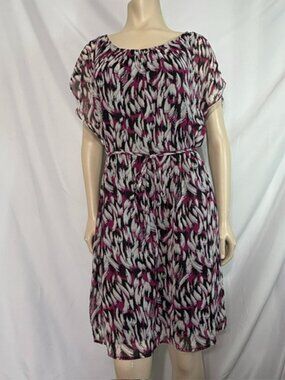 MERONA Gray Black Purple Patterned Dress Flutter Cap Sleeves Lined  Size XL